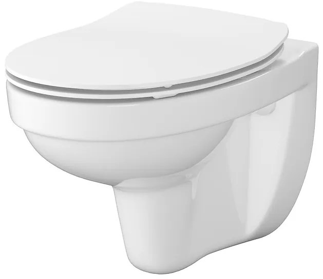 Cersanit Cersania SimpleOn, závesná WC misa 52,5x36x37,5 cm + sedátko s pomalým zatváraním z duroplastu, horizontálny odpad, biela, S701-566