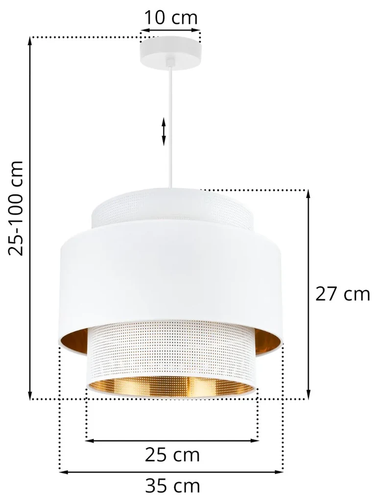 Závesné svietidlo Asti, 1x PVC/biele textilné tienidlo, (fi 35cm), g/c, w