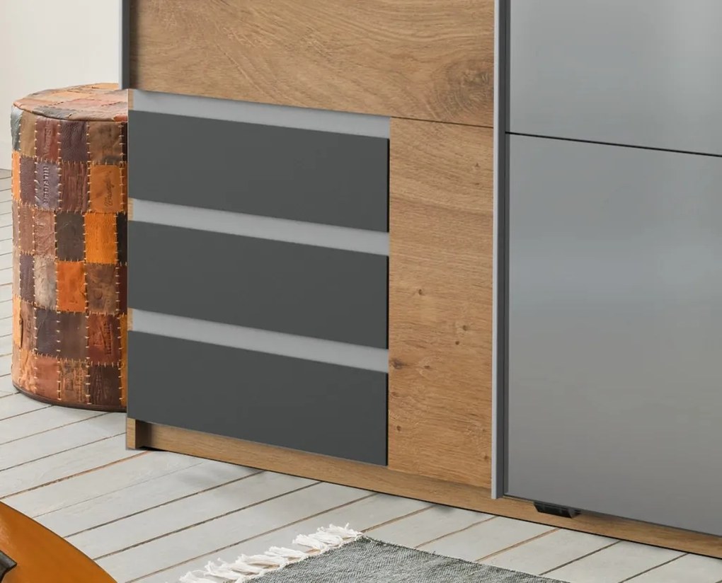 Šatníková skriňa so zrkadlom Emden, 135 cm, doskový dub/grafit