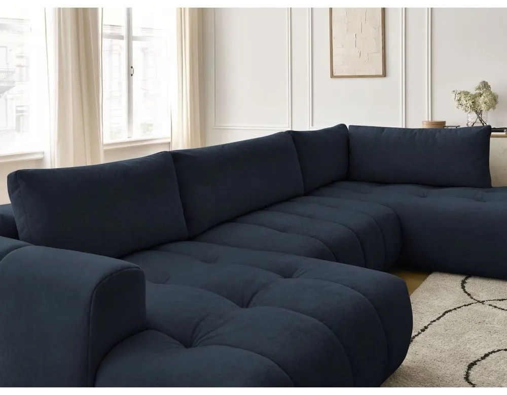 Tmavomodrá rozkladacia/s úložným priestorom rohová pohovka (pravý roh/do tvaru "U") Fuji – Bobochic Paris