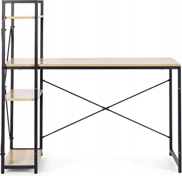 Písací stôl s regálom LOFTY 120x60 cm, čierny / dekor dub