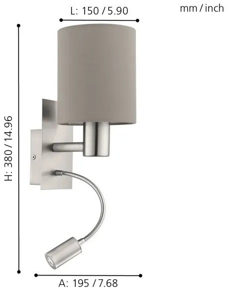 Eglo 96478 - LED Flexibilné svietidlo PASTERI 1xE27/40W+LED/3,8W taupe