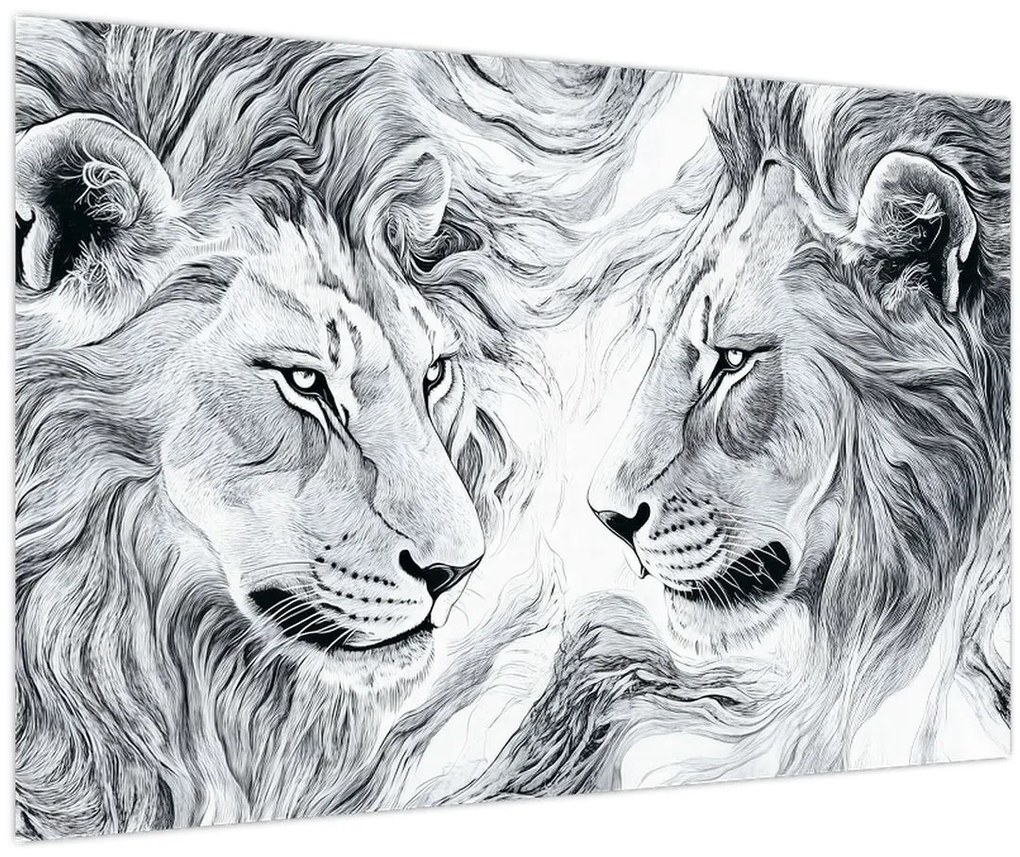 Obraz - Kreslené levie hlavy (90x60 cm)