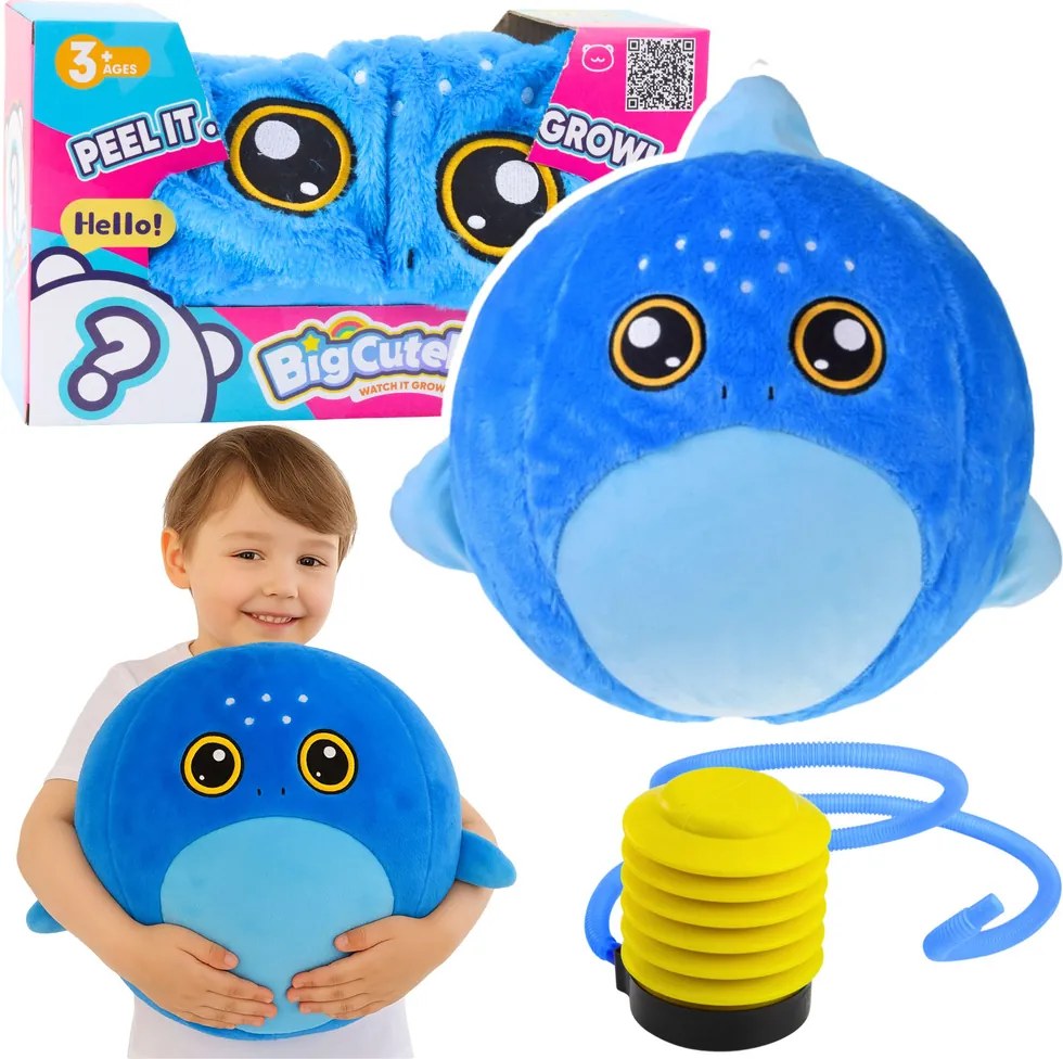 LEAN Toys Skákacia lopta Rastúci plyšový modrý žralok Pump 50 cm