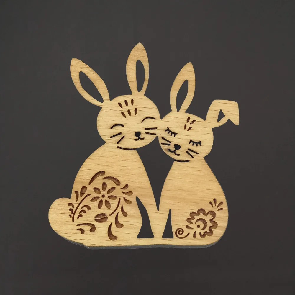 AMADEA Drevená dekorácia zajačikovia so vzorom kvetín, masívne drevo, 6,5 x 6 cm, český výrobok