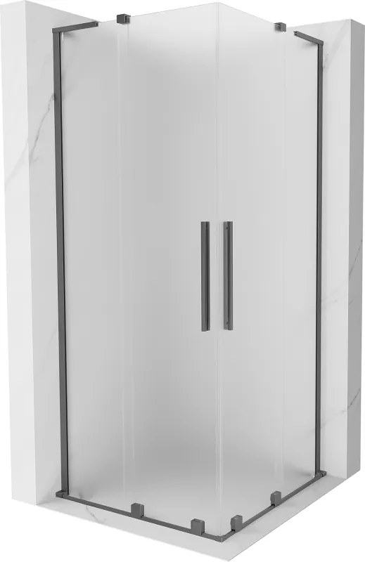 Mexen Velar L Duo, sprchový kút s posuvnými dverami 80 x 80 cm, 8mm sklo námraza, brúsený grafit, 871-080-080-02-33-95