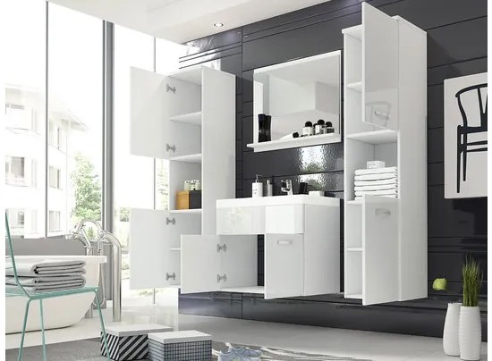 Kúpeľňový nábytok Floryna XL, Farby: biela / biely lesk, Sifón: bez sifónu, Umývadlová batéria: Platino BCZ 020M