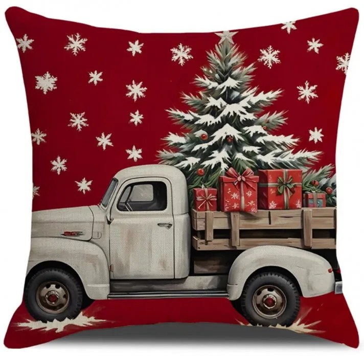 Vianočná obliečka na vankúš TRUCKMAS 45x45 cm, červená