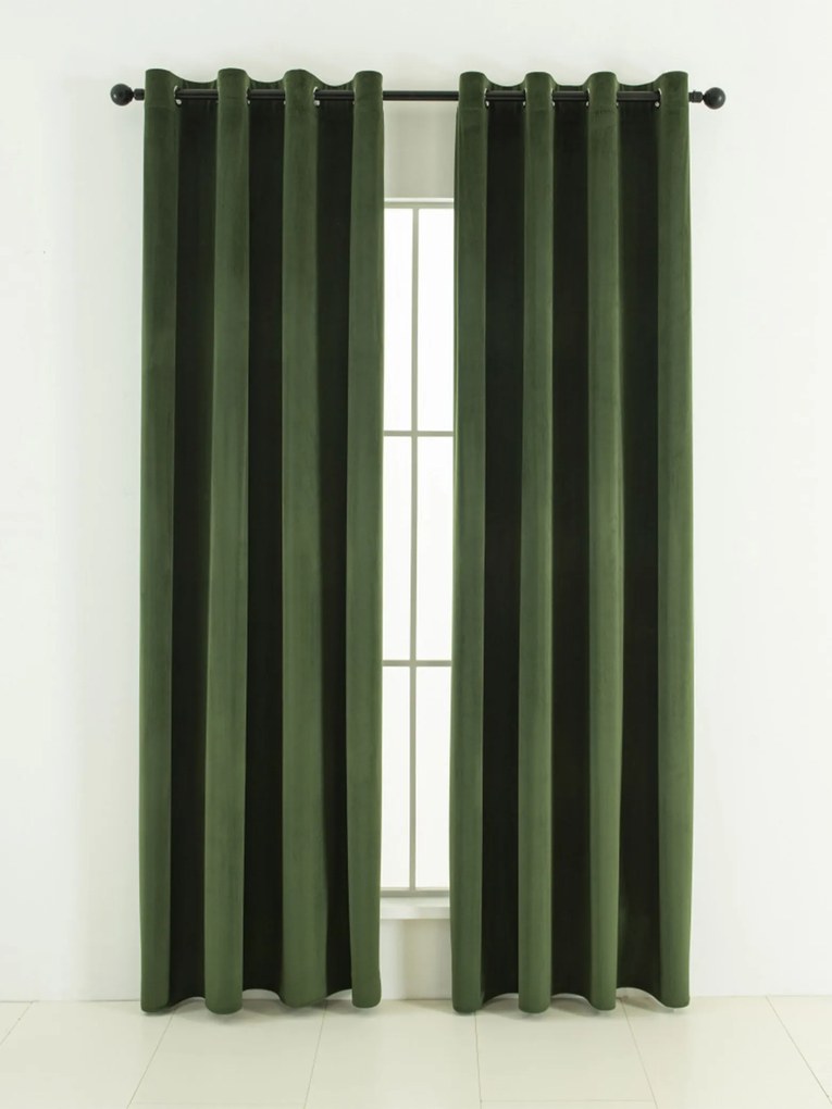 Zamatové zatemňovacie závesy Cesar tmavo zelené - 140 x 180 cm (2ks) - krúžky