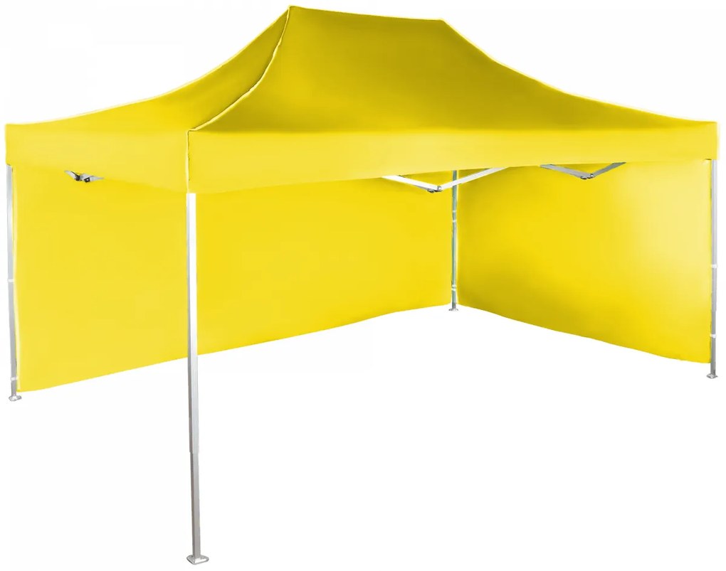 Rýchlorozkladací nožnicový stan 3x4,5m – hliníkový, Žltá, 2 bočné plachty