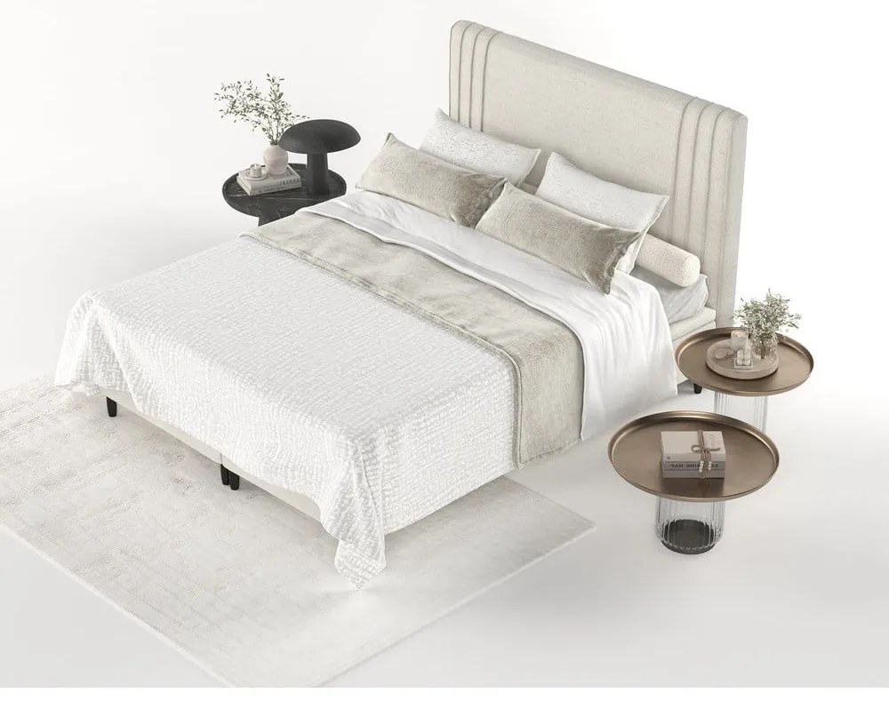 Béžová čalúnená dvojlôžková posteľ s úložným priestorom 160x200 cm Musca – Maison de Rêve