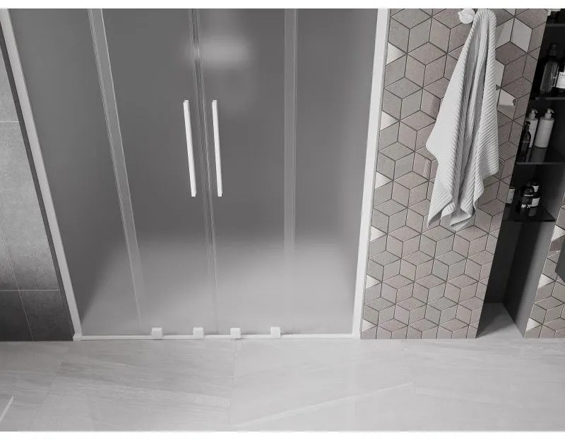 Mexen Velar L Duo, posuvné sprchové dvere do otvoru 140 cm, 8mm sklo námraza, biela matná, 871-140-003-32-20