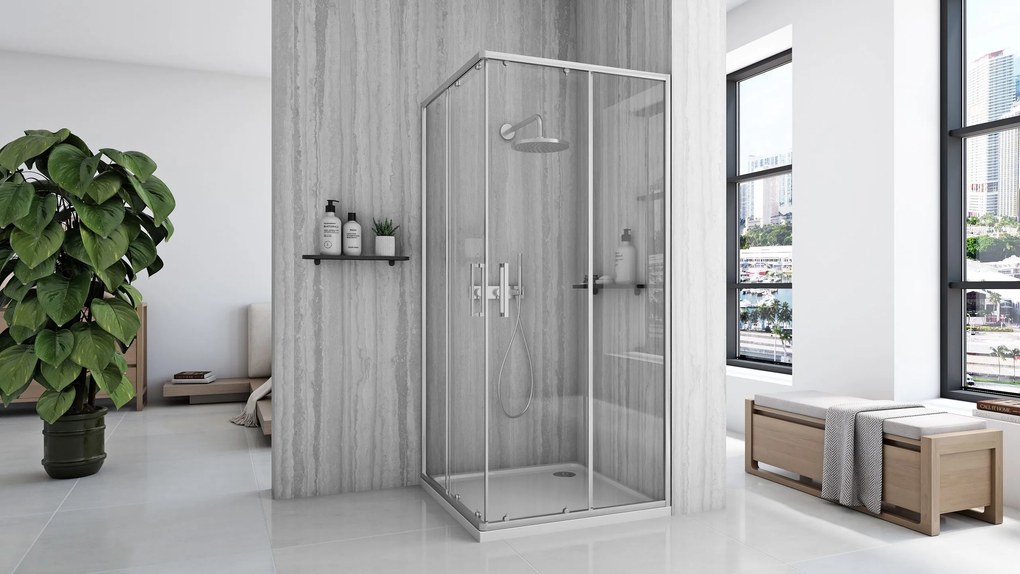 Rea City, sprchovací kút s posuvnými dverami 90x90cm + biela sprchová vanička, KPL-E0054