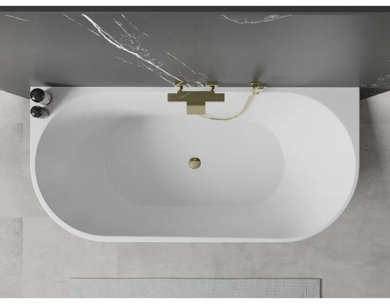 Mexen Oval, voľne stojaca nástenná vaňa 180 x 80 cm, biela, zlatý lesklý prepad, 52671808000-50