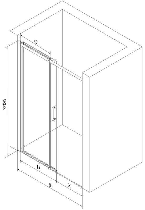 Mexen Omega, posuvné sprchové dvere do otvoru 160x190 cm, 8mm číre sklo, chrómový profil, 825-160-000-01-00