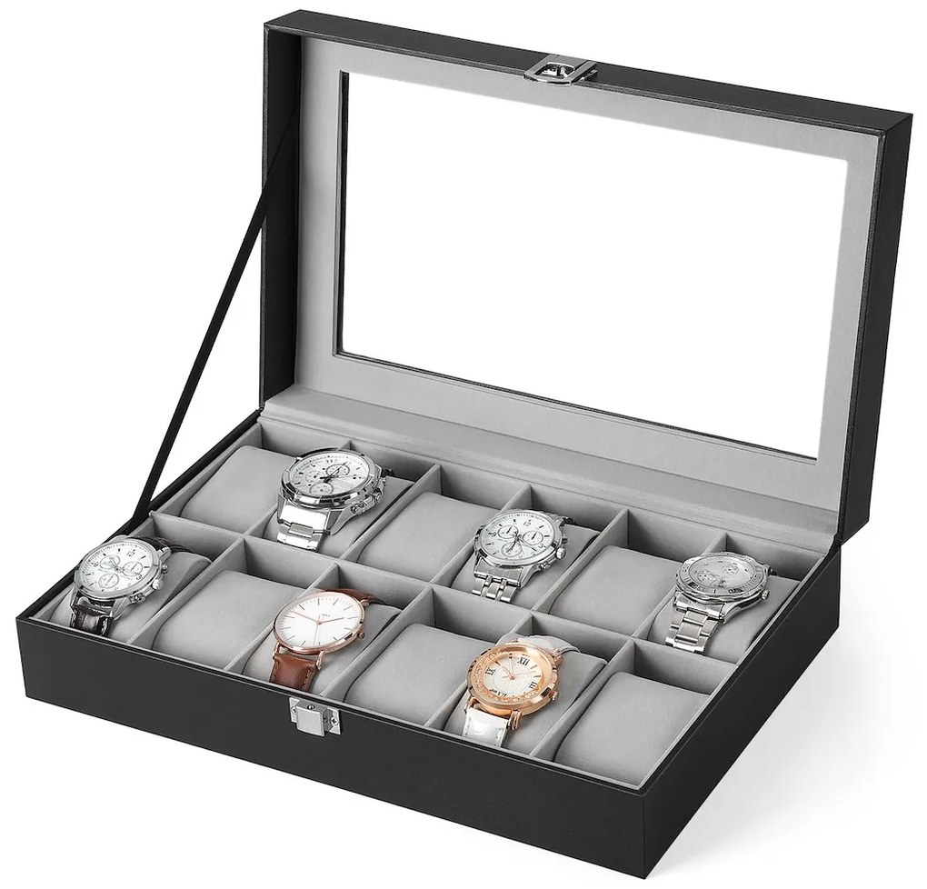 Box na hodinky Watch, 30x8,5x21 cm, čierna/sivá