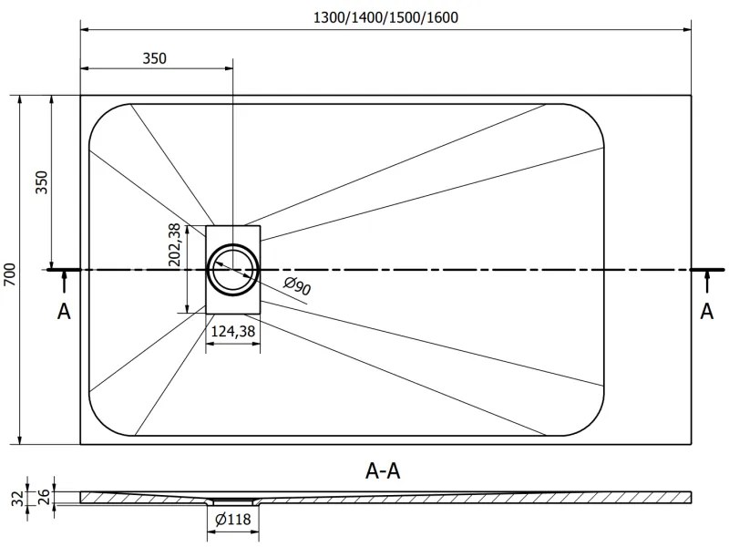 Mexen Hugo, SMC obdĺžniková sprchová vanička 160 x 70 cm, šedá, 42617016