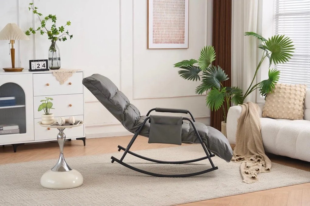 Hojdacie kreslo s 5-stupňovým nastavením, polstrované, šedé