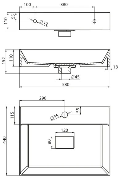 Sapho - Umývadlo na dosku GODIVA 58x44 cm mramor/biela