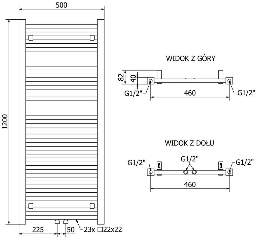 Mexen Pluton vykurovacie teleso 1200 x 500 mm, 487 W, chrómová, W106-1200-500-00-01