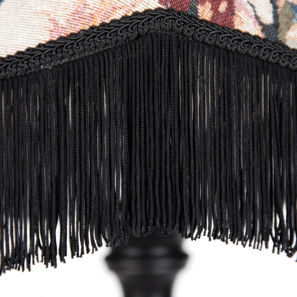 Stojacia lampa čierna s kvetinovým tienidlom a bielym interiérom 45 cm - Classico