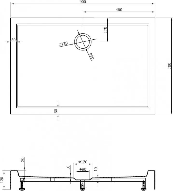 Mexen Flow+, obdĺžniková sprchová vanička 90 x 70 cm, čierna matná, 46R707090H