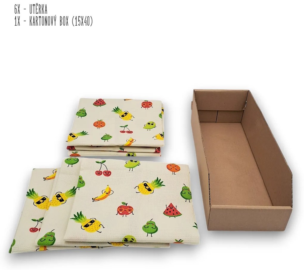usporadejto.cz 6 ks vaflových kuchynských utierok + úložný box - OVOCE
