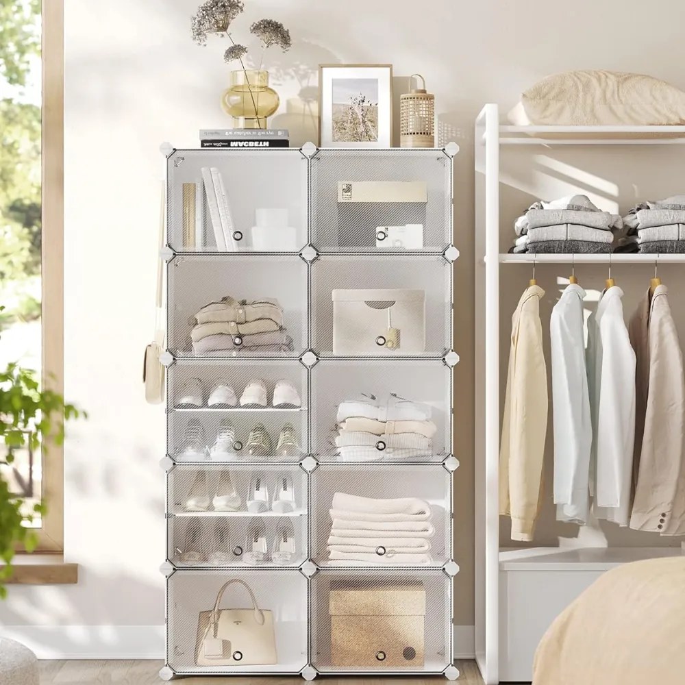 Organizér na topánky KIMBERLY, 10 boxov, biela/priesvitná SongmicsHome