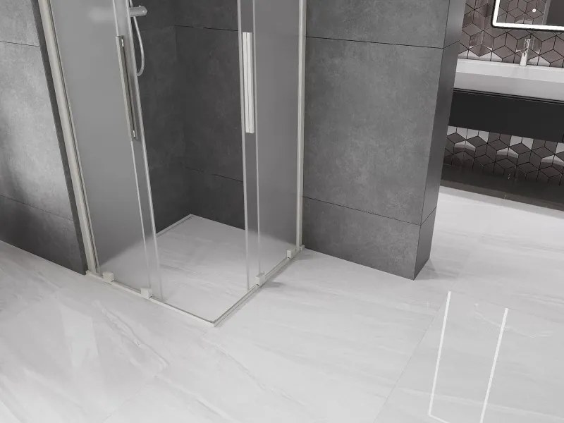 Mexen Velar Duo, sprchový kút s posuvnými dverami 100 x 100 cm, 8mm sklo námraza, brúsená oceľ, 871-100-100-32-97