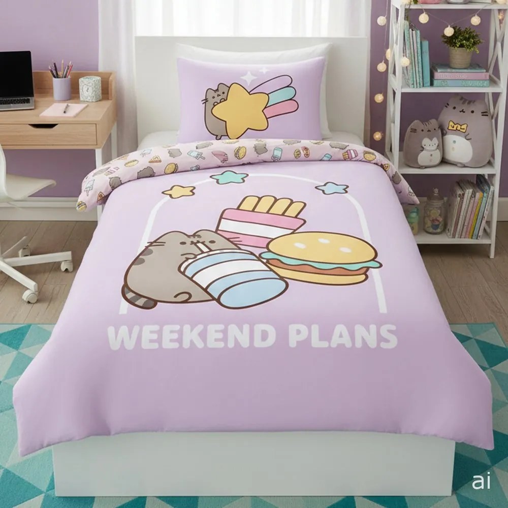 Posteľné obliečky z mikrovlákna Pusheen - motív Weekend Plans - 70 x 90 cm + 140 x 200 cm