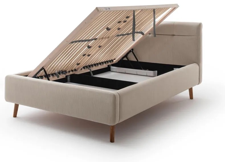 Béžová čalúnená dvojlôžková posteľ s úložným priestorom s roštom 140x200 cm Lotte – Meise Möbel