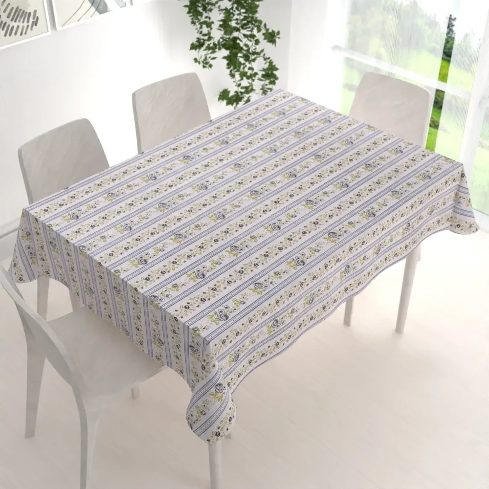 Biante Bavlnený obdĺžnikový obrus Sandra SA-348 Sivé popínavé kvety a modré pruhy 130x220 cm