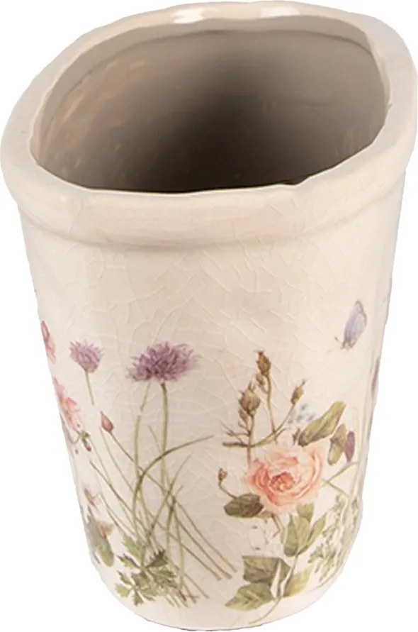 Oválny keramický obal na kvetináč s lúčnymi kvetmi Flowers of Love - 23*10*11 cm