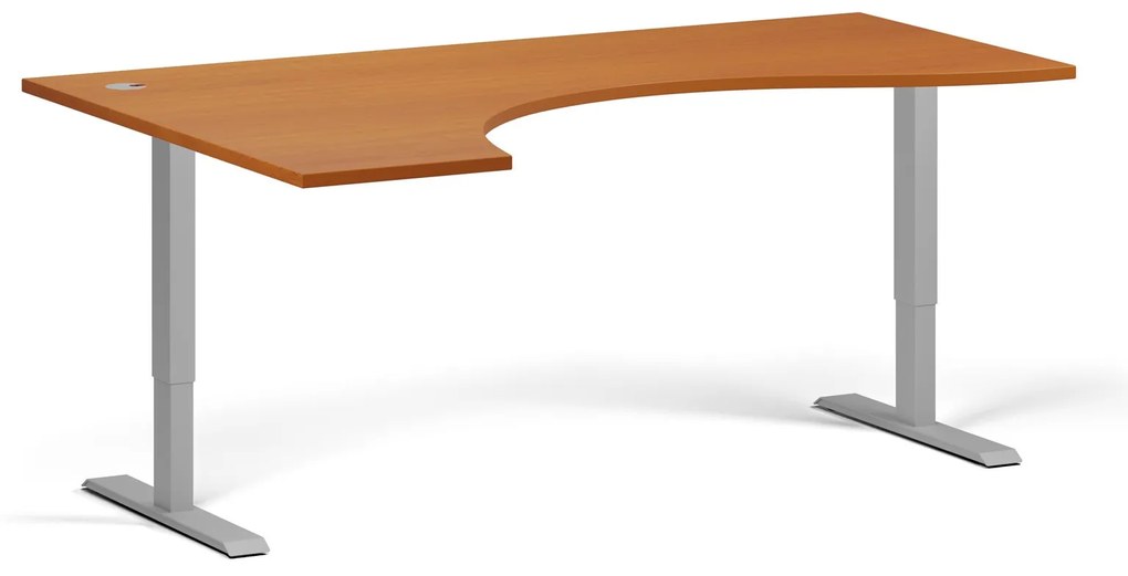 Ergonomický výškovo nastaviteľný stôl, 180x120 cm, 2 motory, L/P, sivá podnož, čerešňa