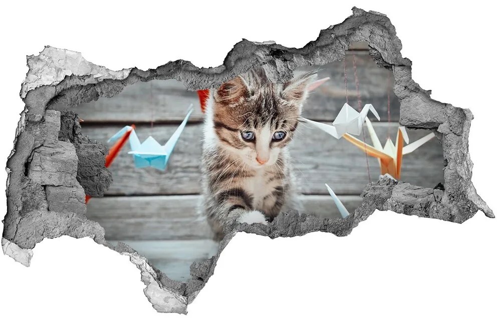 Diera 3D fototapeta Mačka s papierovými vtákmi nd-b-66724934