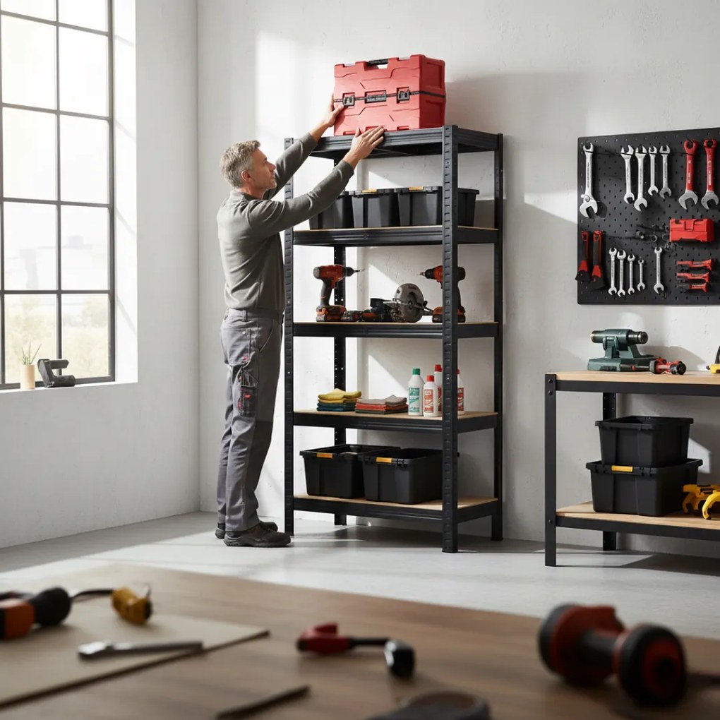 Regál s vysokou nosnosťou HEAVY, max. 875kg, 90x40x180cm, čierna Jurhan