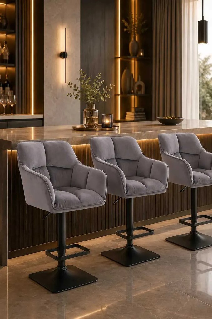 LuxuryForm DESIGN Barová stolička AMALFI VELUR na čiernej hranatej podstave - tmavosivá