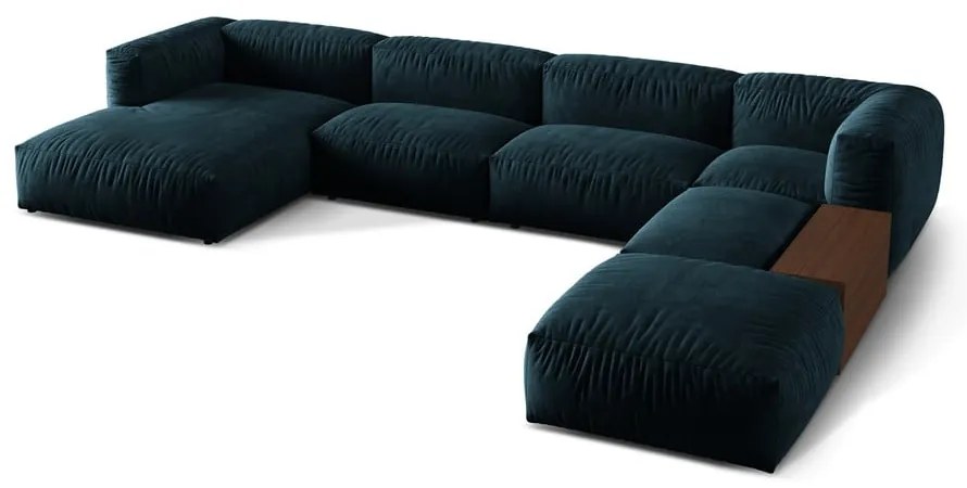 Tmavomodrá zamatová modulárna rohová pohovka (pravý roh/do tvaru "U") Martina – Micadoni