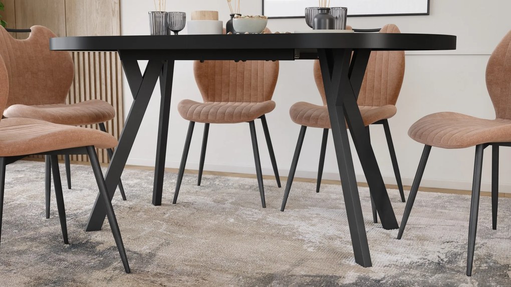 Mazzoni EXPANSO Čierny mat / čierne nohy - OVÁLNY ROZKLADACÍ STÔL 160-360 cm PRE 16-18 OSÔB