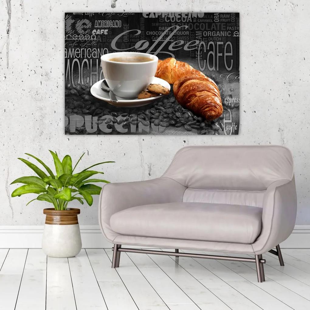 Káva s croissantom - obraz