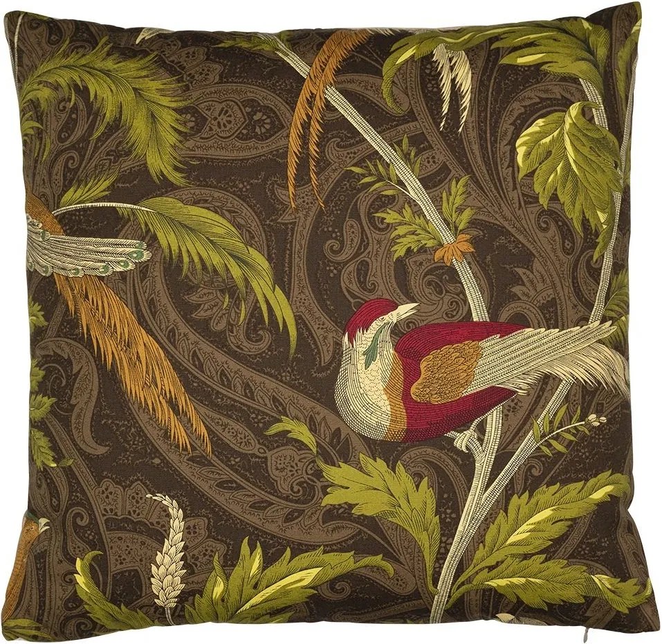 Hnedý štvorcový vankúš s vtáčikmi Paisley bird taupe - 45*45*10cm