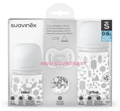 SUAVINEX - sada fľaša 270 ml + 150 ml + cumlík celosilikonový 0/6 m + klip - FOX