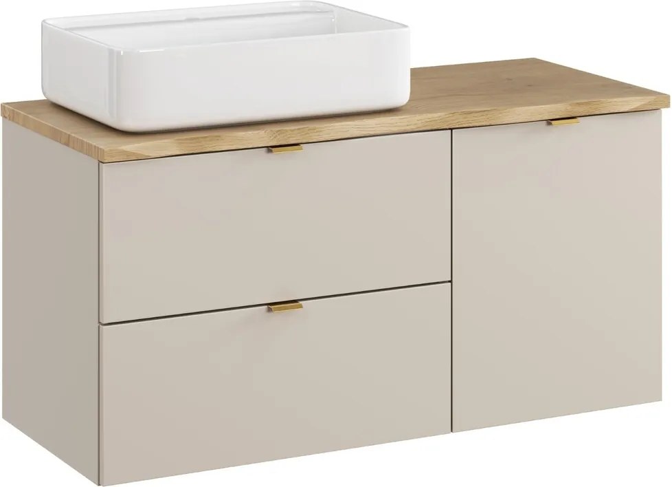 Závěsná skříňka Dalia Cashmere Nature Magic s košem na prádlo, deskou a umyvadlem 100 cm kašmírová/dub cremona