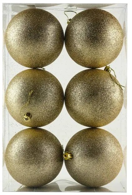 DECOLED Plastová guľa, 10 cm, šampanské, 6x trblietka