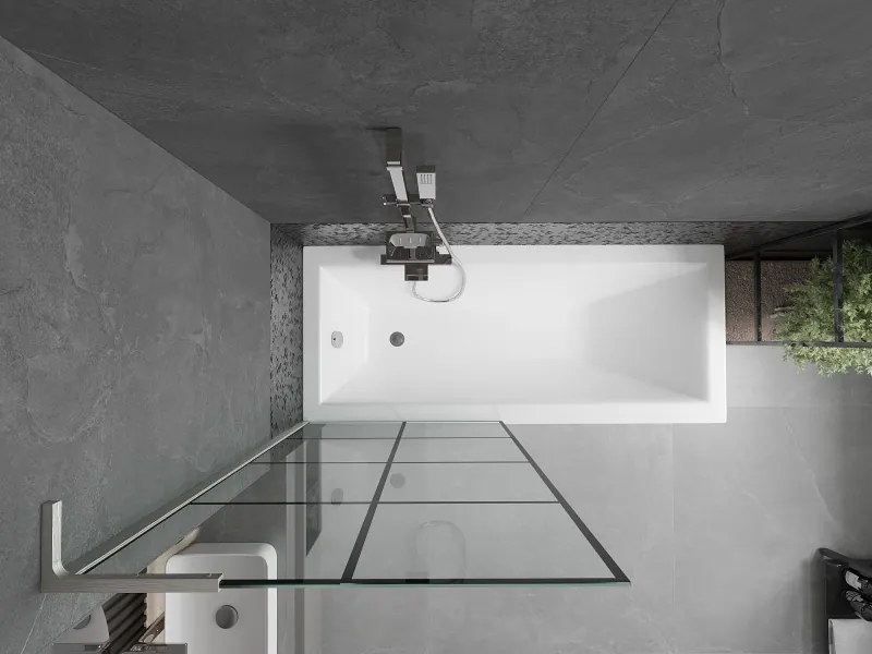 Mexen Next L, 1-krídlová vaňová zástena 80 x 150 cm, 6mm číre sklo-čierny vzor, 6mm číre sklo, profil brúsená oceľ, 895-080-000-03-77-97