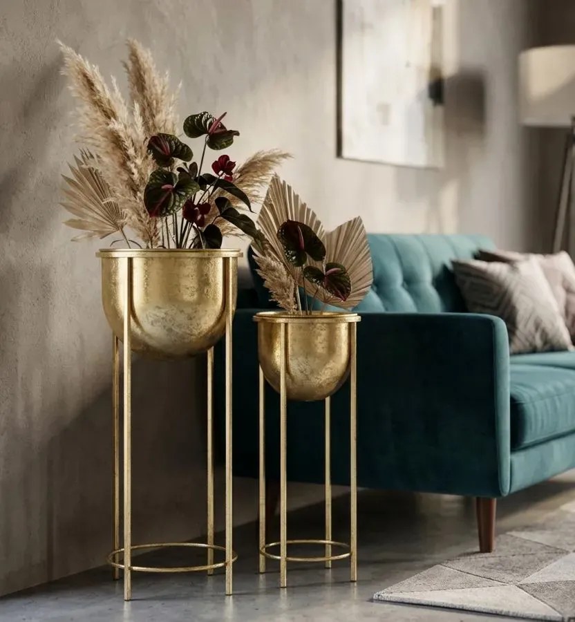 Sada 2 ks kvetinových stojanov Coppia zlatá