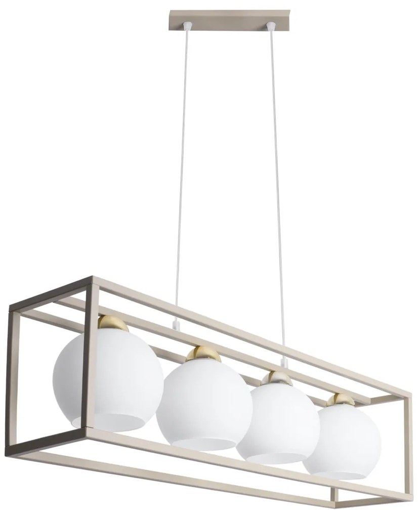 Závesné svietidlo Eliza Cage, 4x biele sklenené tienidlo v kovovom ráme