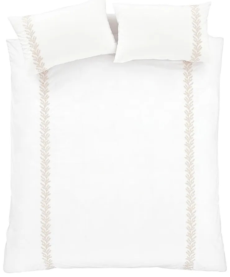 Bielo-béžové bavlnené obliečky na dvojlôžko 200x200 cm Embroidery Leaf – Bianca