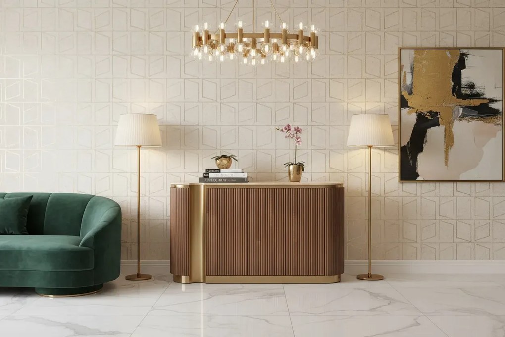 Komoda Stilig ST917 158 cm orech/zlatá/travertín