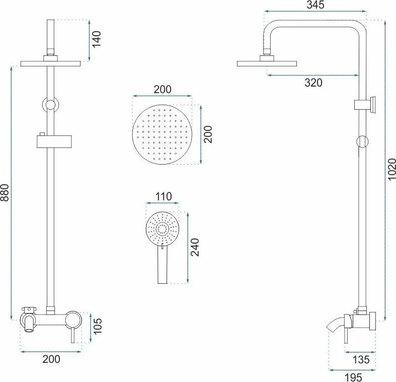 Sprchová súprava Rea LUIS s výtokom do vane - zlatá brúsená